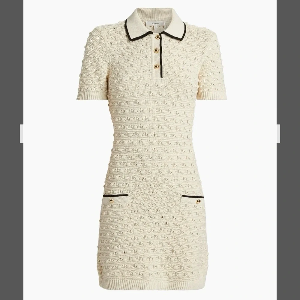 Frame The Bauble Crochet Cotton Minidress in Cream Size M - Picture 8 of 15